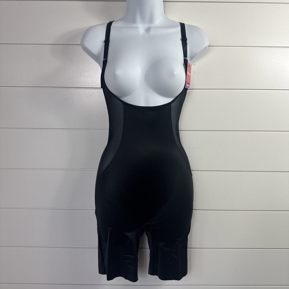 SPANX Shaping Satin Mesh Open Bust Mid Thigh Bodysuit Shapewear sz M